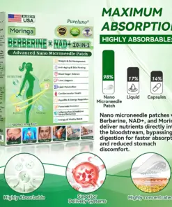 Pureluxo® Moringa Berberine NAD 𝟏𝟎-𝐢𝐧-𝟏 𝐀𝐝𝐯𝐚𝐧𝐜𝐞𝐝 𝐍𝐚𝐧𝐨 𝐌𝐢𝐜𝐫𝐨𝐧𝐞𝐞𝐝𝐥𝐞 𝐏𝐚𝐭𝐜𝐡 𝐎𝐧𝐜𝐞 𝐃𝐚𝐢𝐥𝐲, 𝐕𝐢𝐬𝐢𝐛𝐥𝐞 𝐑𝐞𝐬𝐮𝐥𝐭𝐬 𝐢𝐧 𝟕 𝐃𝐚𝐲𝐬